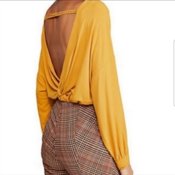 Free People Shimmy Shake Top Untamed Gold Open Back Ribbed Oversized small - Picture 3 of 10